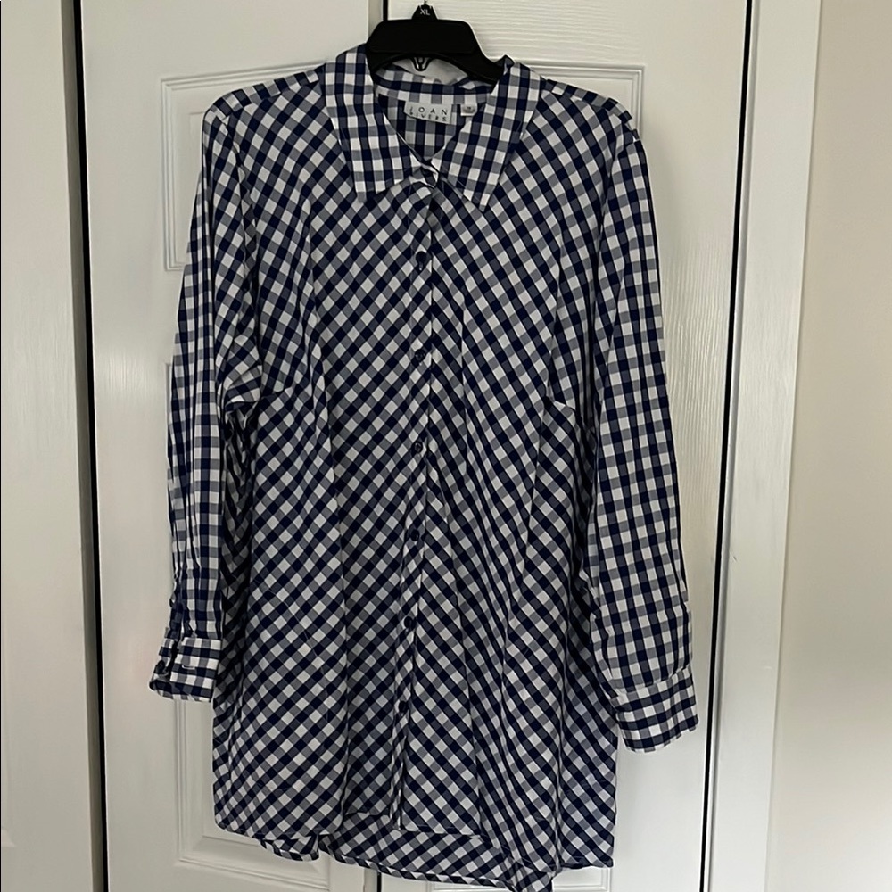 Joan Rivers 100% cotton swing top. Blue/white size 1X
